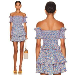 NEW Caroline Constas Reign Tiered Mini Skirt Women's Royal Blue Liberty Floral